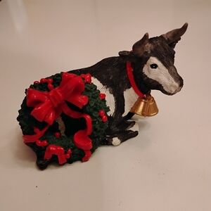 Festive Cow Figurine Wreath CHRISTMAS ANIMALS COLLECTION By Tom Rubel SilverDeer